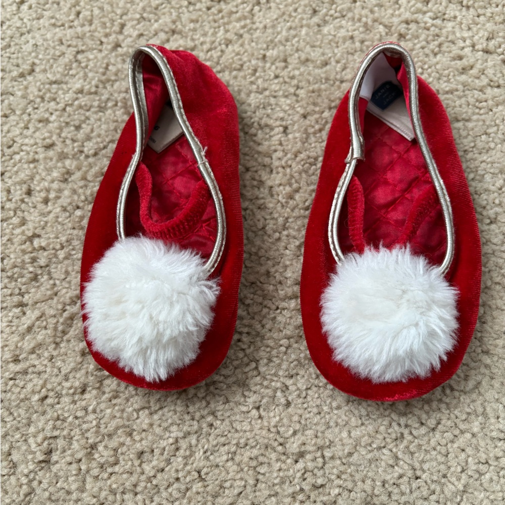 Janie & Jack Red Pom Pom Slippers